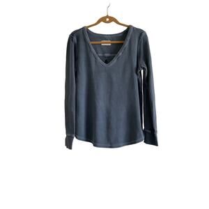The Normal Brand Ribbed V Neck Top Shirt Long Sleeves Blue Women's‎ M